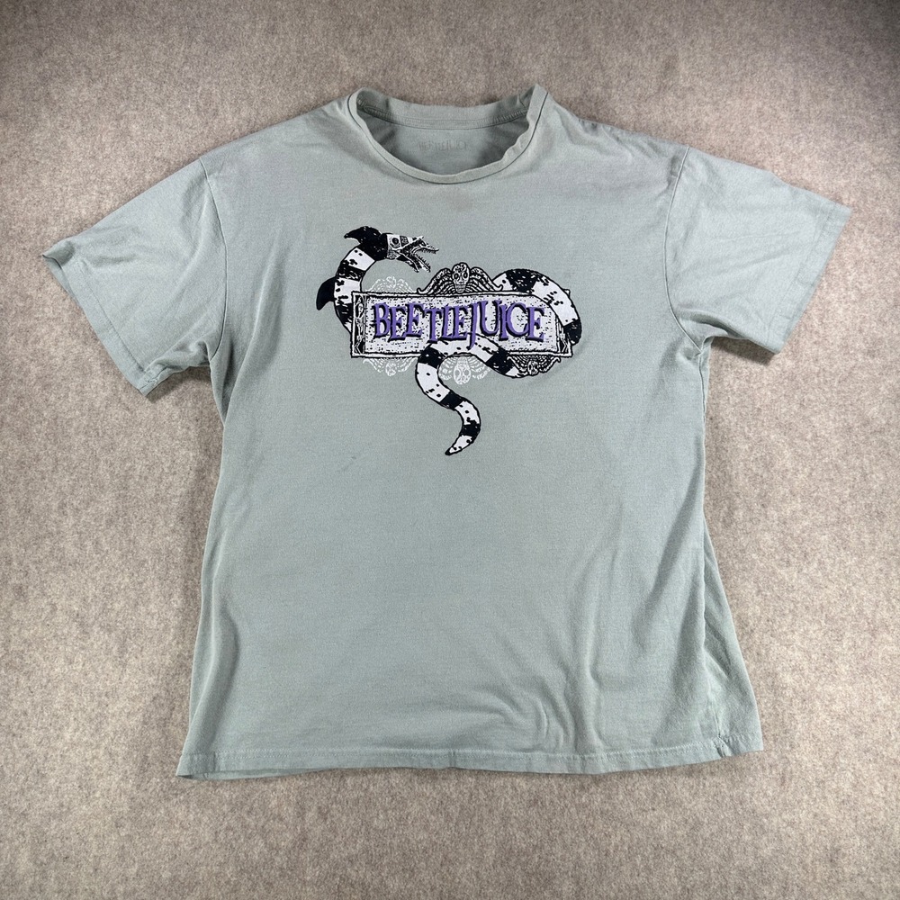 Beetlejuice Sandworm Graphic T Shirt Mens Sage Gray Movie Tee Fits Like Large